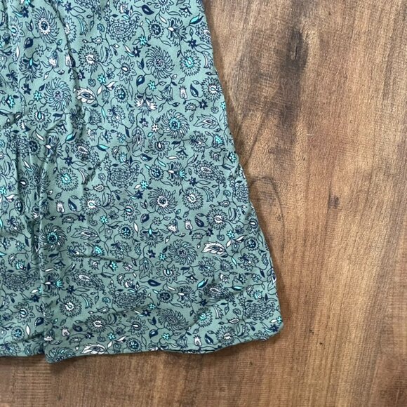 LOFT Green Floral Puff Sleeve Fit & Flare Midi Dress Size 0 Petite V-Neck - Picture 6 of 8